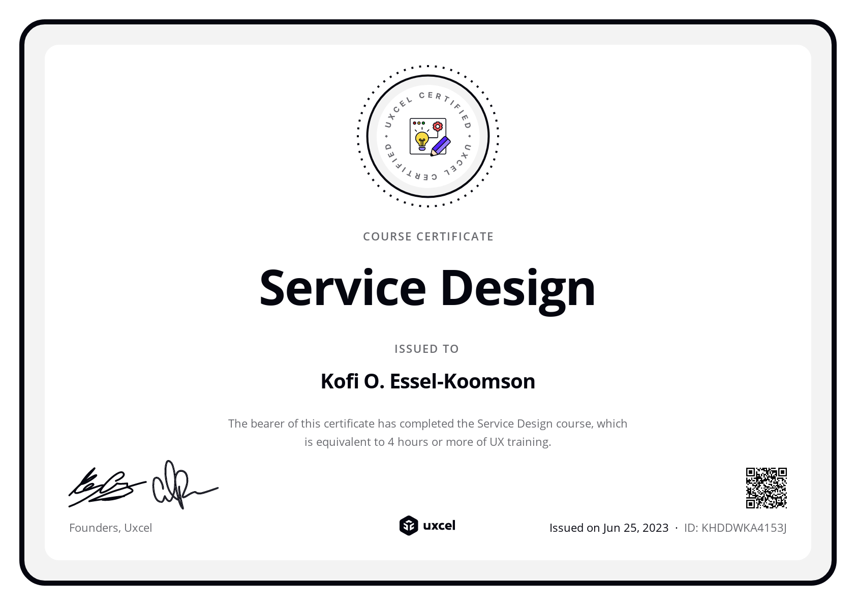 Kofi O. Essel-Koomson's certificate